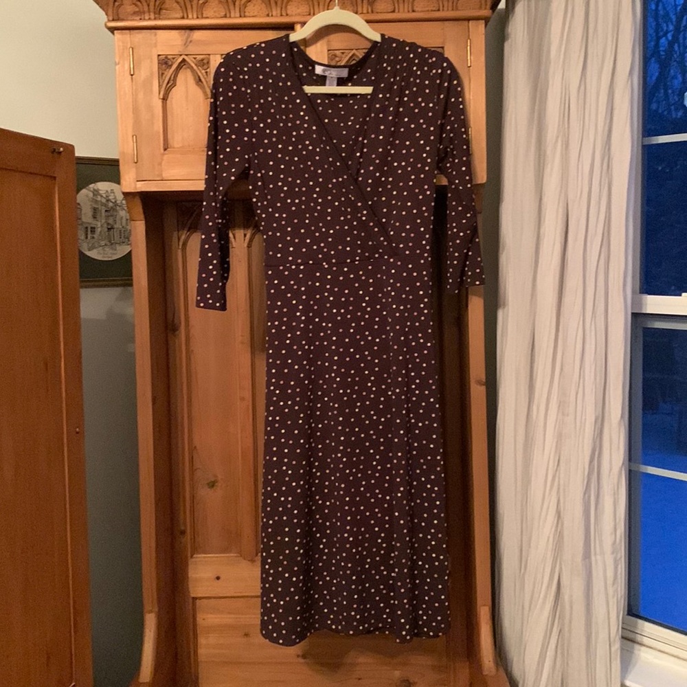 Nine & Co. Brown Polka Dot Wrap-Style Midi Dress